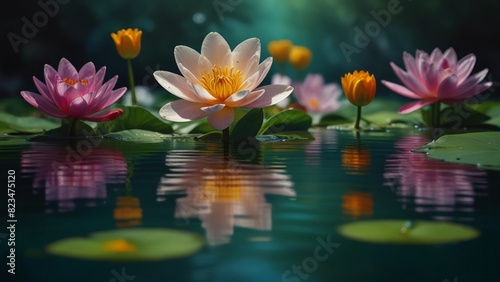 the flowers in the pond are very beautiful and peaceful