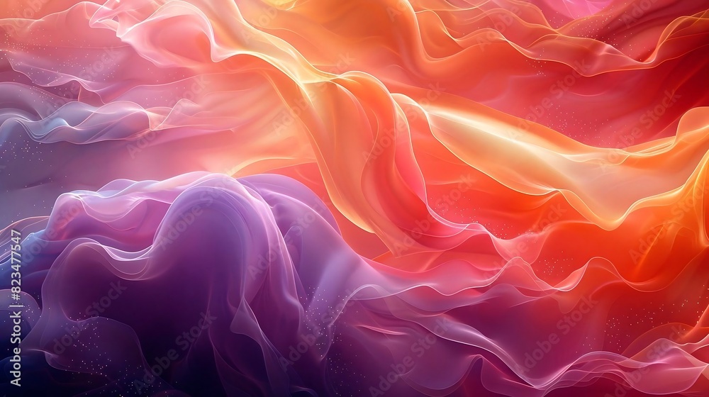 Obraz premium Vibrant, flowing abstract smoky texture in warm purple and orange tones for design.
