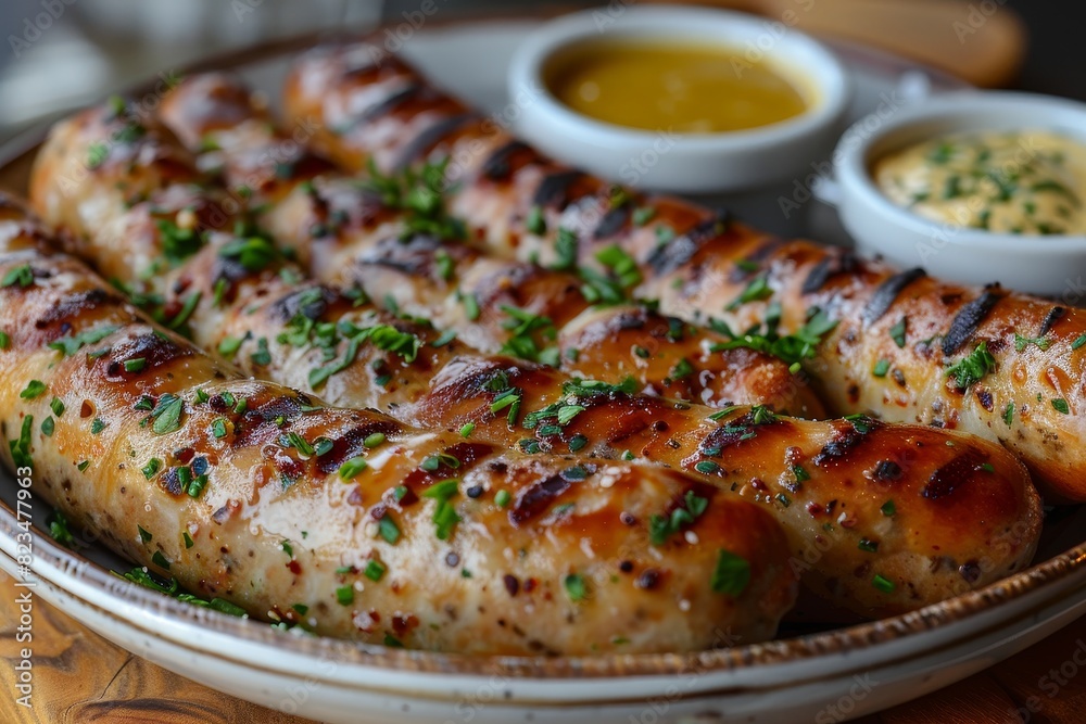 Weisswurst - White sausages with a side of pretzels and sweet mustard. Weisswurst - White sausages with a side of pretzels and sweet mustard.
