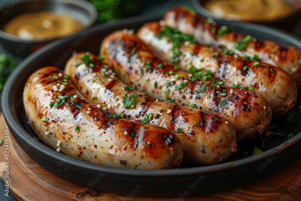 Weisswurst - White sausages with a side of pretzels and sweet mustard. Weisswurst - White sausages with a side of pretzels and sweet mustard.