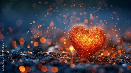 A captivating image of a sparkling, glowing heart amidst a dreamy bokeh background with cool-toned sparkles