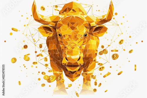 Geometric Golden Bull with Floating Coins