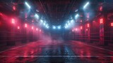 A futuristic, cyberpunk tennis court with neon lights emanating an eerie yet captivating aesthetic