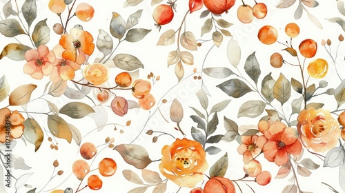 A watercolor painting of a flowery scene with orange and yellow flowers. The painting is full of life and energy, with the flowers and leaves creating a sense of movement and growth
