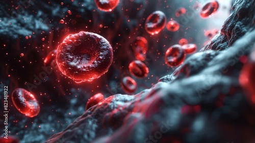 Digital rendering of red blood cells in a detailed microscopic view, highlighting biological concepts