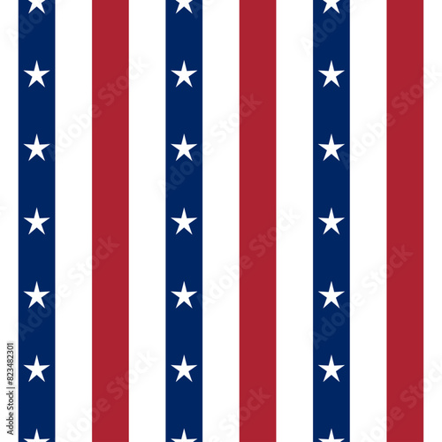 Patriotic seamless background with national flag colors for USA holidays. American National Symbol