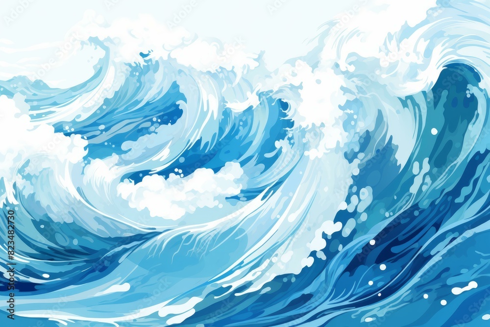 Artistic representation of powerful ocean waves in a vibrant, fluid style Artistic representation of powerful ocean waves in a vibrant, fluid style