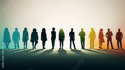 Colorful Silhouettes: A Group of Casual People in Vibrant Unity Outdoors, Celebrating Friendship and Diversity