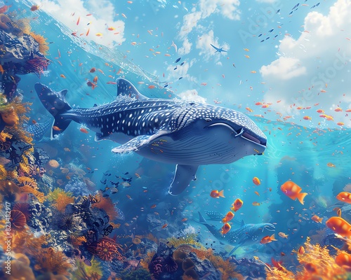 Illustrate an Underwater World from a Tilted angle
