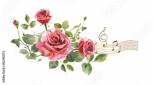 Rose and sheet music background