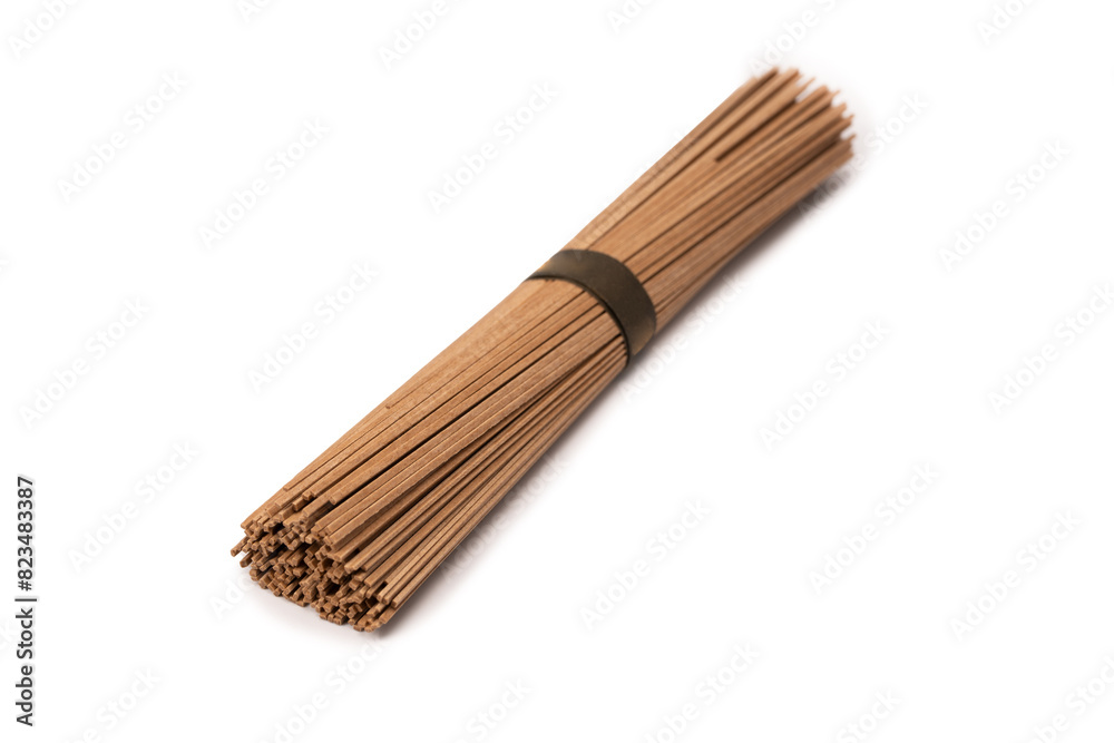 Buckwheat noodles isolated on a white background.