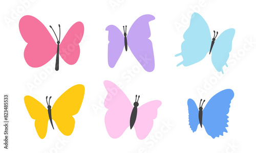 Cute colorful butterfly icon set. Trendy color simply butterflies isolated on white background