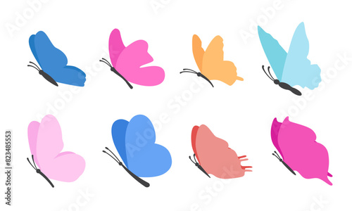 Cute colorful butterfly icon set. Trendy color simply butterflies isolated on white background