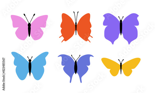 Cute colorful butterfly icon set. Trendy color simply butterflies isolated on white background