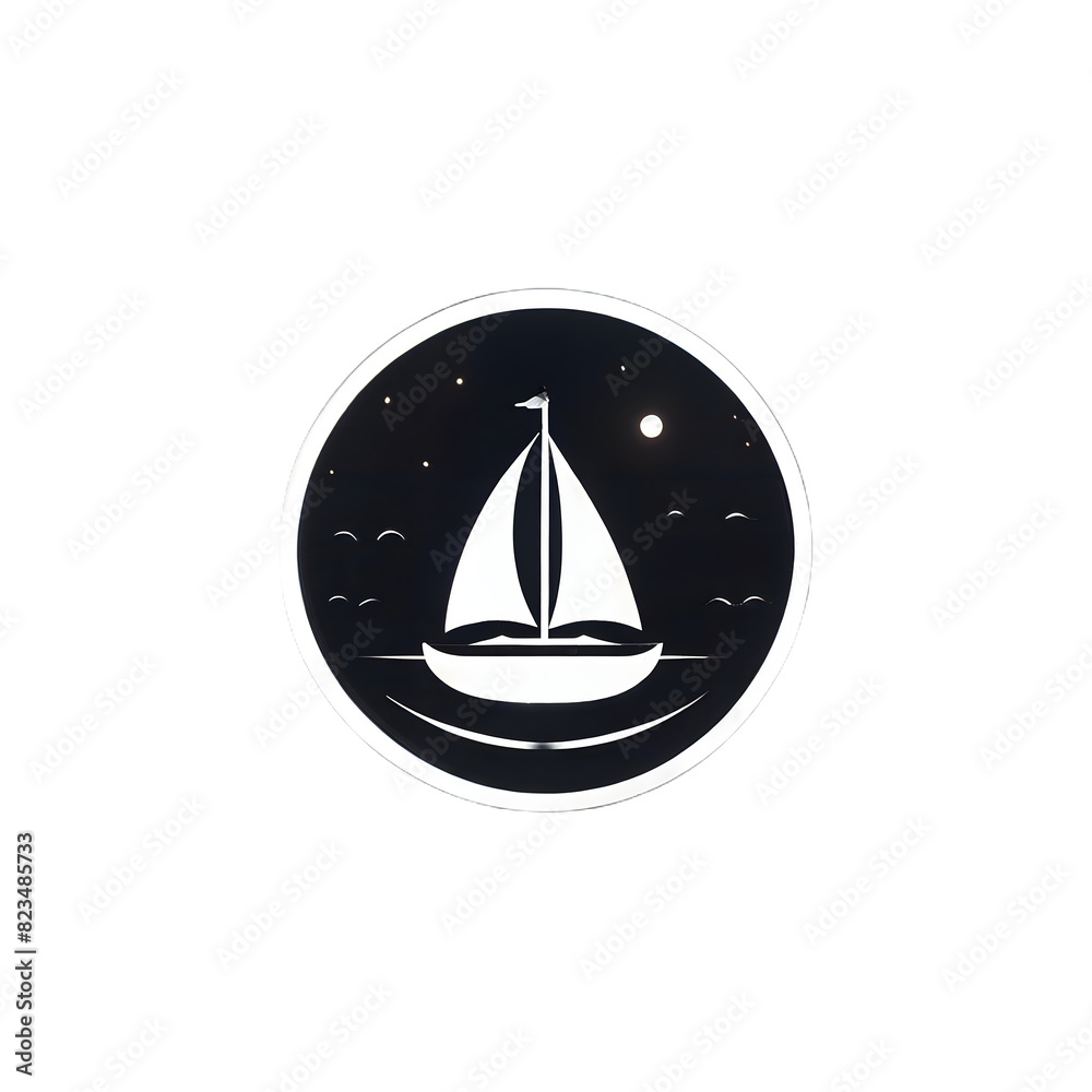 Monochrome Sailboat on Moonlit Night Monochrome Sailboat on Moonlit Night