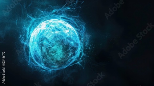 Blue glowing energy ball on black background --ar 16 9 Job ID  29758fe1-ea0d-4121-b59c-e7442148be5c