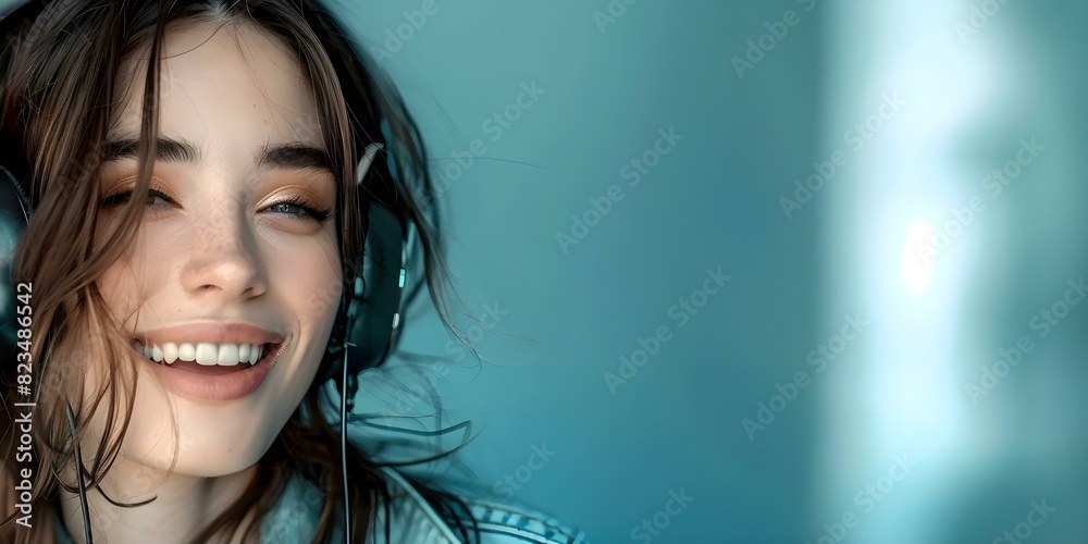 Young woman radiates joy capturing the vivacity of a live radio show. Concept Portrait Photography, Live Radio Show, Joyful Expression, Young Women, Vibrant Energy Young woman radiates joy capturing the vivacity of a live radio show. Concept Portrait Photography, Live Radio Show, Joyful Expression, Young Women, Vibrant Energy