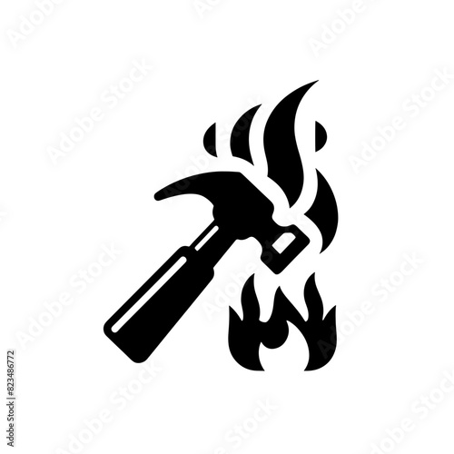 silhouette illustration hammer on fire vector