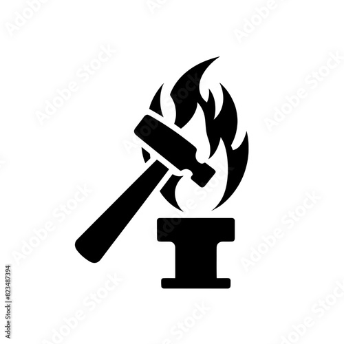 silhouette illustration hammer on fire vector