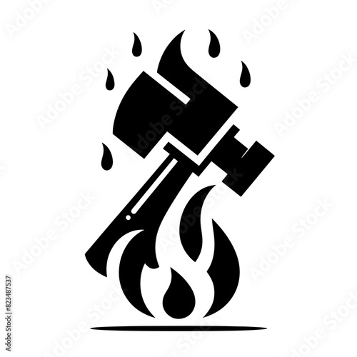 silhouette illustration hammer on fire vector