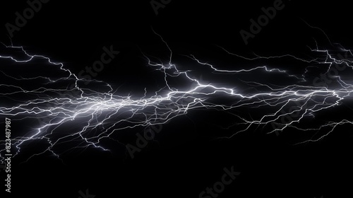 Lightning bolts isolated on black, capturing nature's force, shallow depth of field --ar 16:9 Job ID: baf828e2-8573-4c33-9e3c-e098507a590b