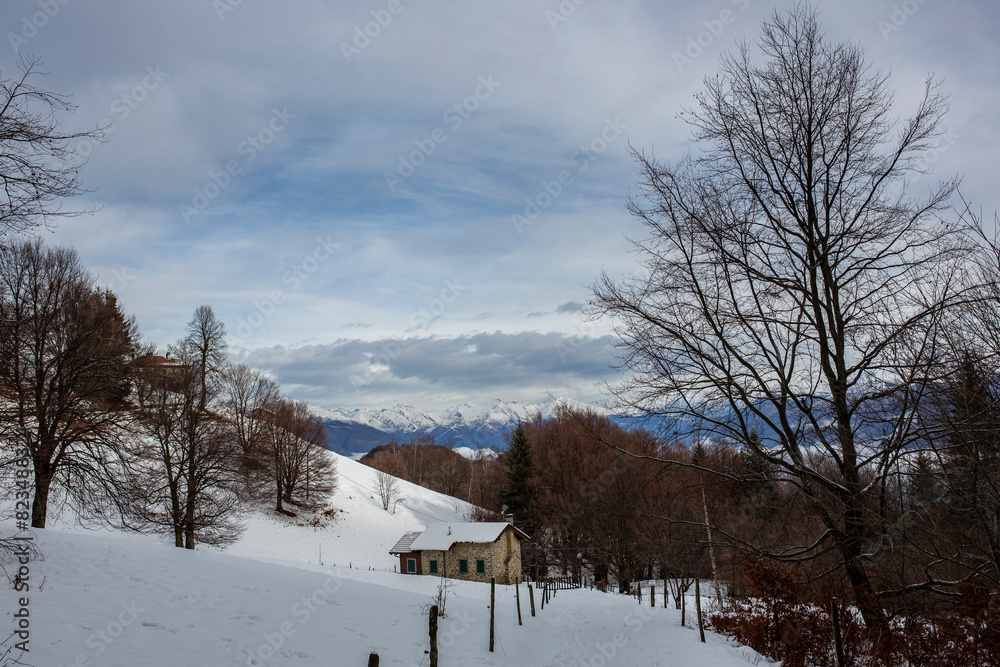 beautiful landscapes of the snowy mountains of lake como, north italy beautiful landscapes of the snowy mountains of lake como, north italy