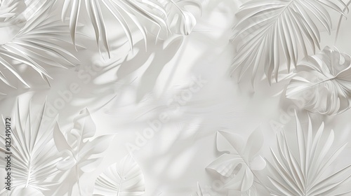 palm trees dancing on a creamy white surface, epitomizing minimalistic and modern design elements, complete with clean lines and ambient lighting.