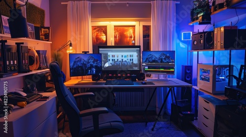 Create a compact and efficient video editing nook, ideal for small spaces 
