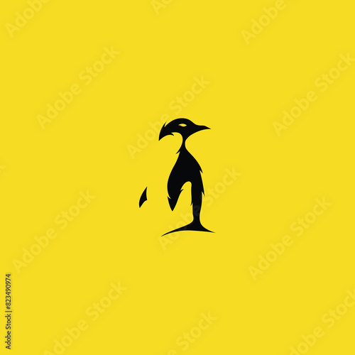 penguin with a simple and modern design on a yellow background