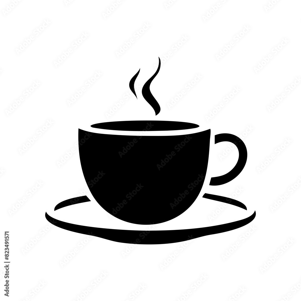 A black and white coffee cup with steam rising from it A black and white coffee cup with steam rising from it
