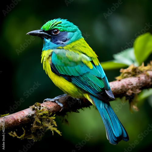 green headed tanager Colorful Green-headed tanager perched on a bare branch against defocused background, Serra da Mantiqueira, Atlantic Forest, Itatiaia, Brazil, photo
