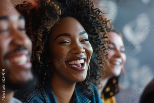 Portrait of a happy african american woman laughing with her friends
