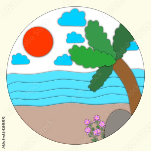 paper cut of beach
