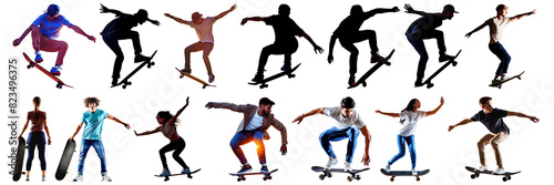 skater silhouette isolated png collection set ride skateboard