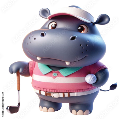 Hippo wearing golf  club sport game play fairway shot activity