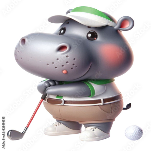 Hippo wearing golf  club sport game play fairway shot activity