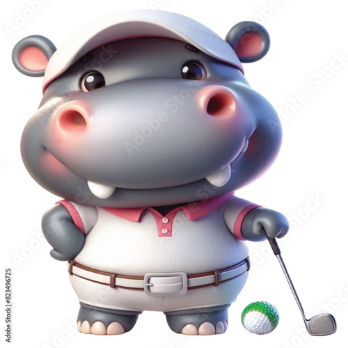Hippo wearing golf  club sport game play fairway shot activity