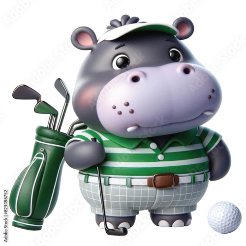 Hippo wearing golf  club sport game play fairway shot activity
