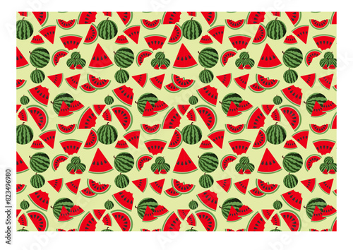 Watermelon Red & Green Seamless Repeat AOP, wallpaper print
