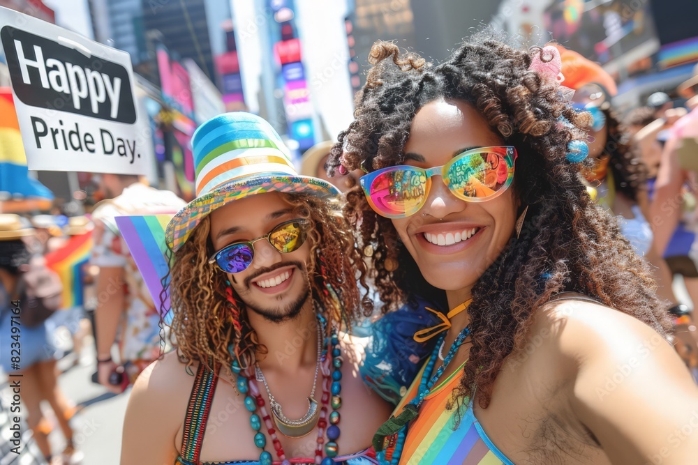 Celebrating Love and Diversity: Bisexual Couple Taking a Joyful Selfie on Pride Day