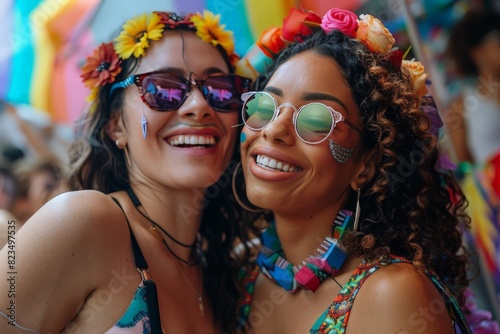 Celebrating Love and Diversity: Lesbian Couple Dancing Joyfully at a Vibrant Pride Day Concert 