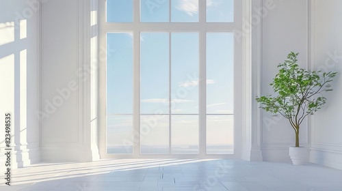 serene white room with open window and empty view minimalist interior design digital painting