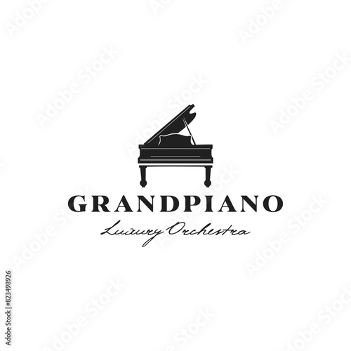 Music logo, orchestra with luxury grand piano