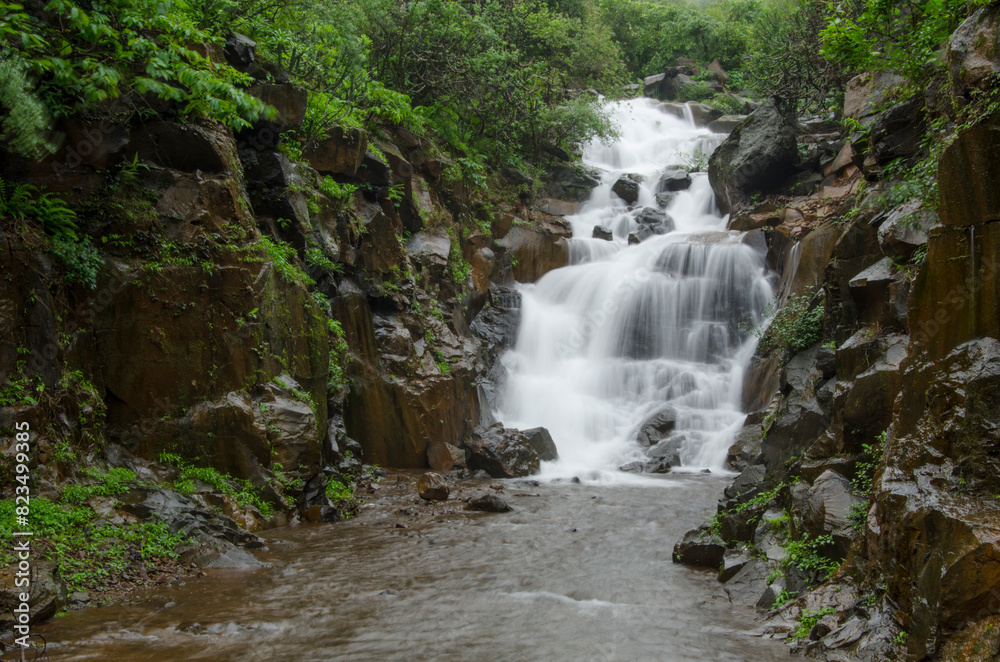 Fototapeta premium Waterfall in the forest at Bhor, Maharashtra, India.