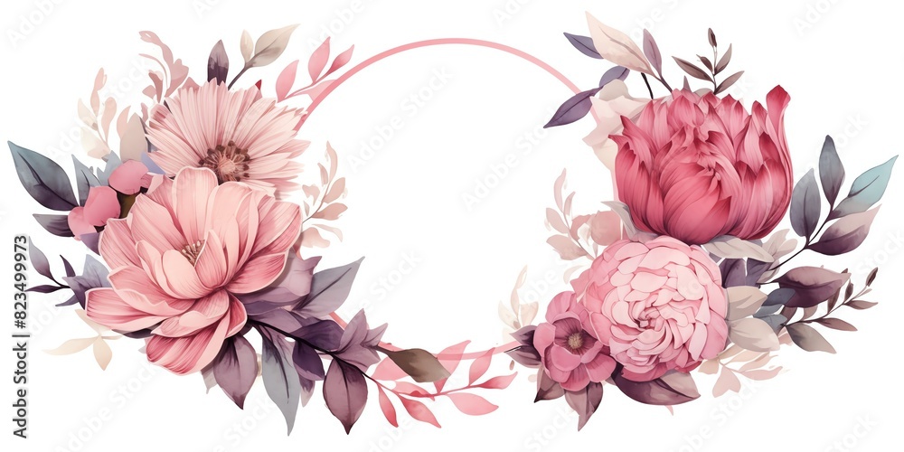 Watercolor floral wreath framing a blank space,