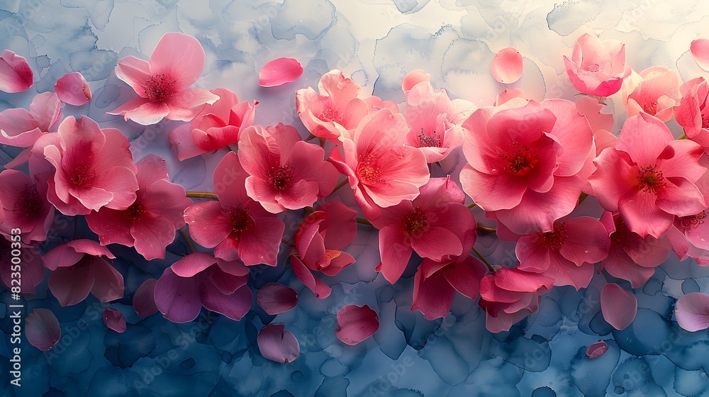 A watercolor background with scattered pink rose petals, adding a touch of elegance and romance to any design. List of Art Media Photograph inspired by Spring magazine