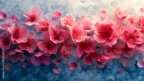 A watercolor background with scattered pink rose petals, adding a touch of elegance and romance to any design. List of Art Media Photograph inspired by Spring magazine photo