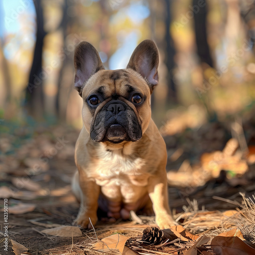 english bulldog puppy in autumn park