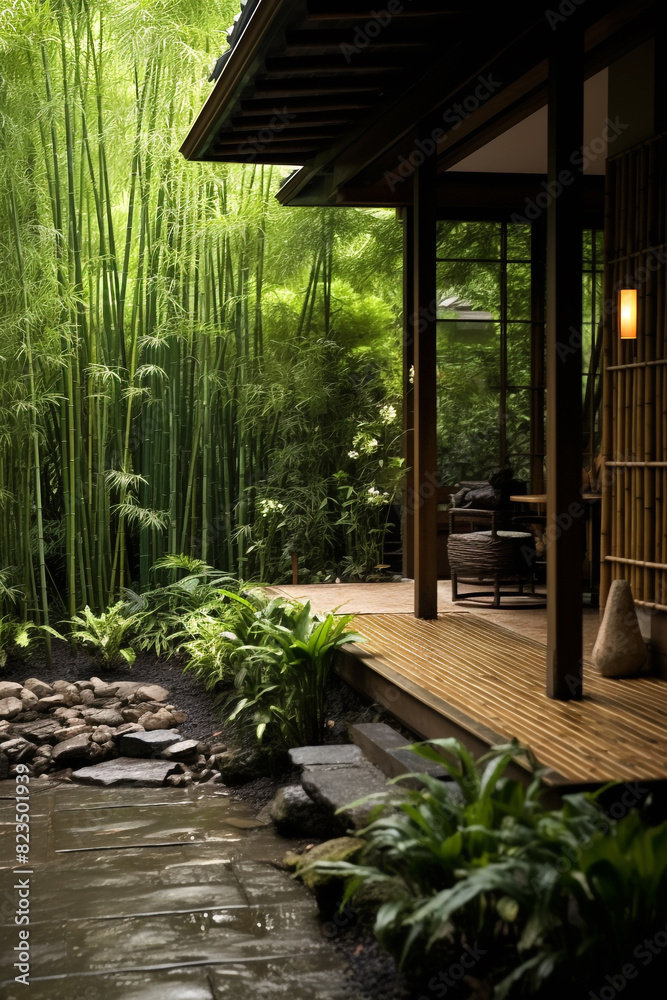 Bamboo fencing wrapping around the outdoor space