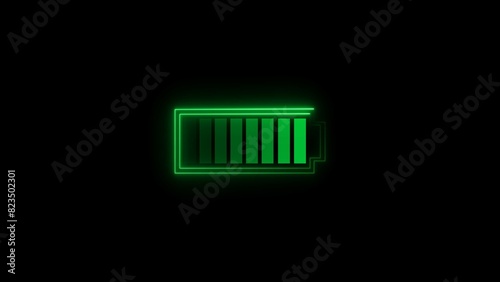 Abstract battery charging turquoise color illustration. Black background 4k illustration.